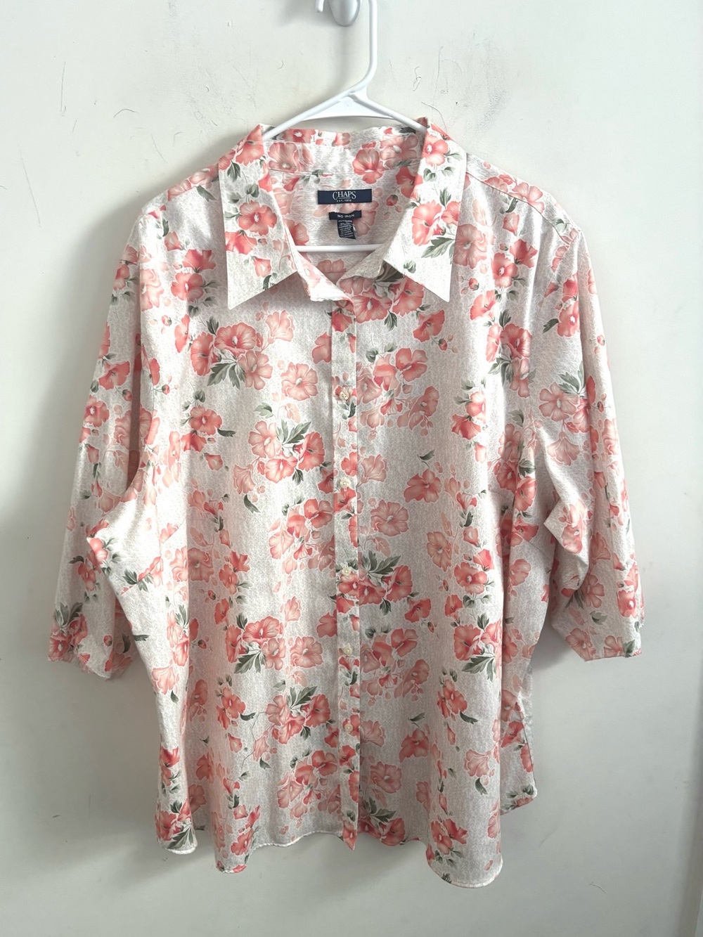 Chaps Women’s Shirt No Iron Button Up 2X Floral Dainty Feminine Office Romantic